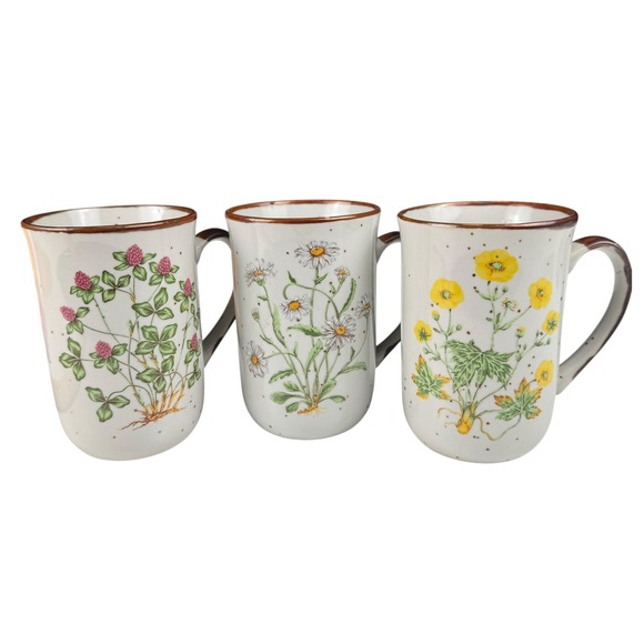 Other - Vintage Japan Stoneware Floral Mug Set Sweet Clover Daisy Buttercup 3pc MUGS